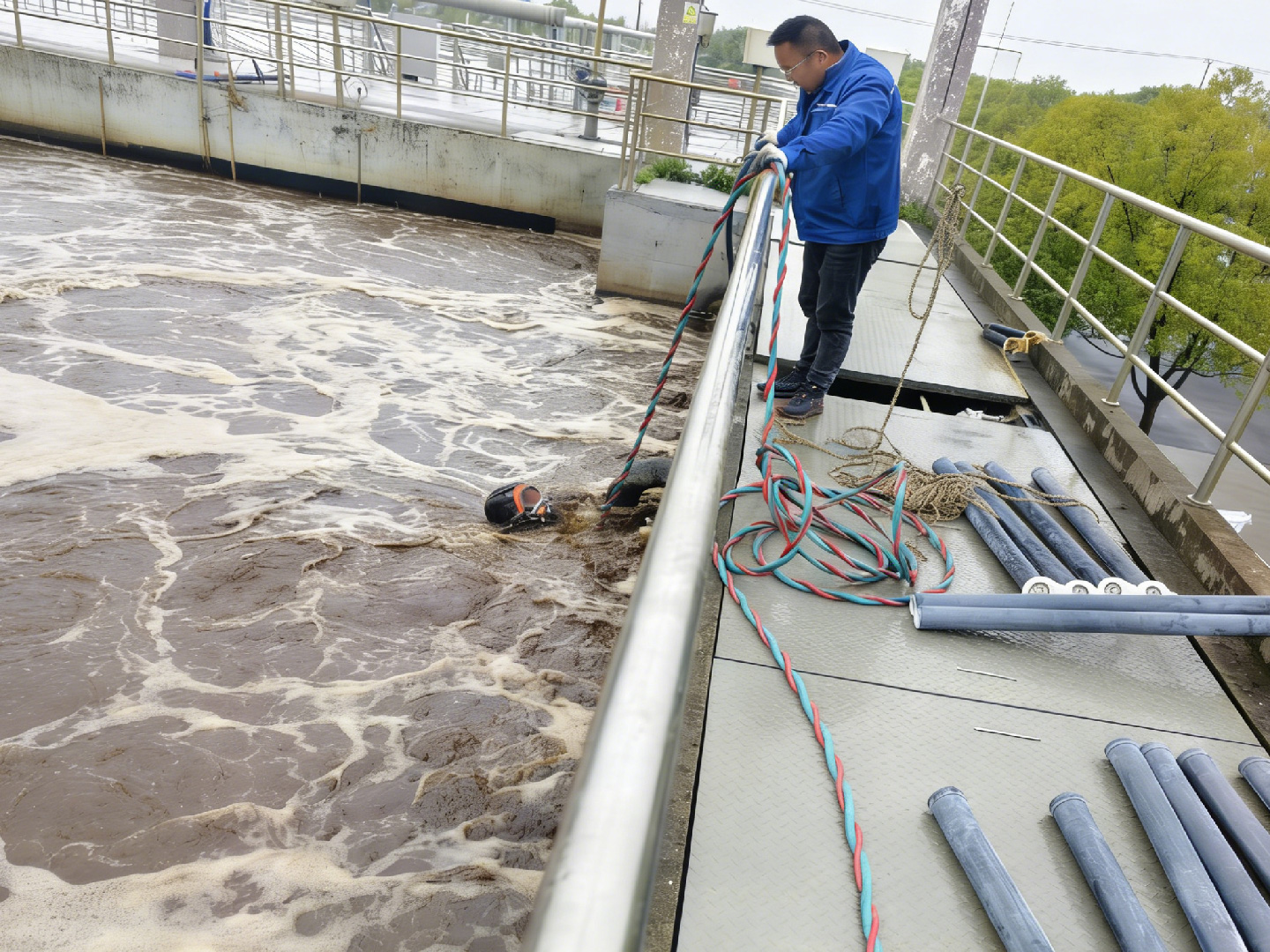 污水处理厂曝气管维修施工